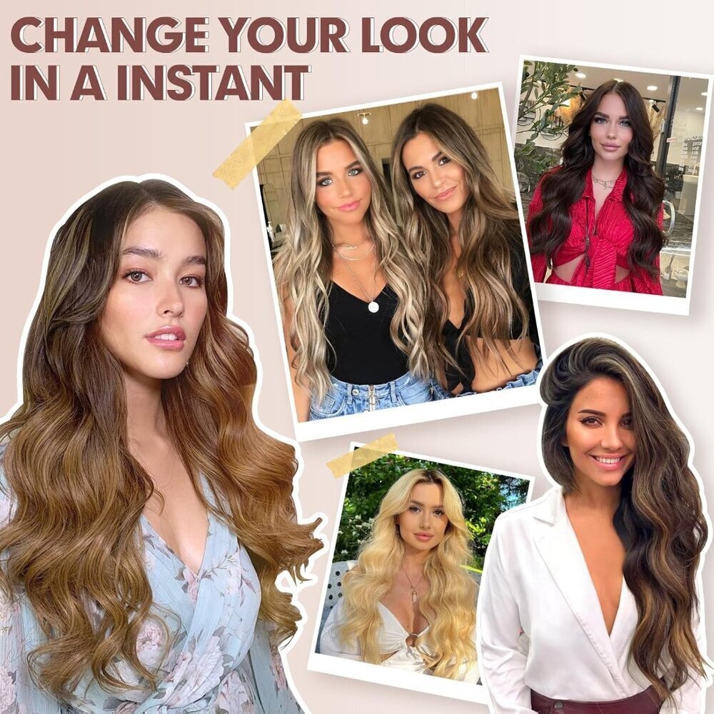 Clip in Hair Extensions Synthetic 20 In Wavy Highlighted for Women - Picture 7 of 8